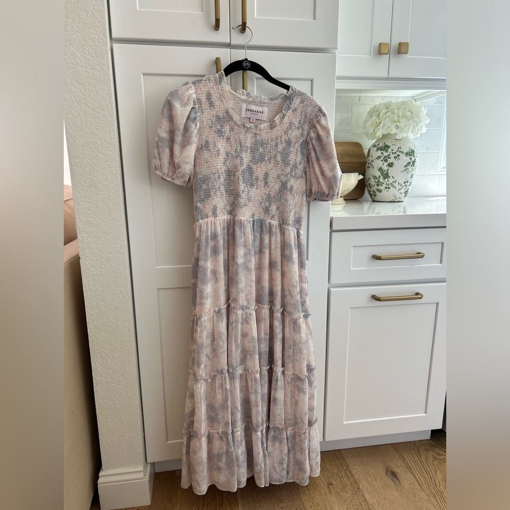 JessaKae Pastel Tie-Dye Puff Sleeve Maxi Dress
